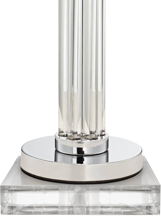 Possini Euro Design Cadence Modern Table Lamp 33" Tall with Square Riser Linear Clear Glass Rod White Linen Drum Shade for Bedroom Living Room House Home Bedside Nightstand Office Entryway Family