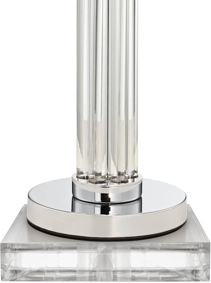Possini Euro Design Cadence Modern Table Lamp 33" Tall with Square Riser Linear Clear Glass Rod White Linen Drum Shade for Bedroom Living Room House Home Bedside Nightstand Office Entryway Family