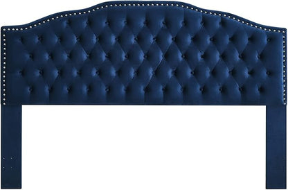 24KF Upholstered Button Tufted King Headboard with Nailhead Trim, Soft Velvet Fabric Headboard King/CA King - Navy
