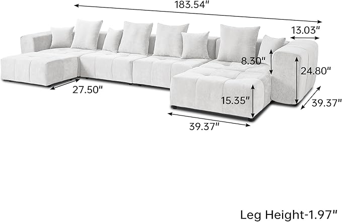 JACH 183.5 Inch U-Shaped Modular Sectional Sofas, Modern 4-Seater Couch with Chaise Ottomans, Mid Century Modern Sectional Couches, Cozy Sleeper Sofa for Living Room (Linen Fabric, White)