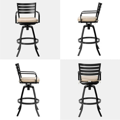 Pellebant Patio Swivel Barstools Set of 6, Aluminum 29.5" Outdoor Bar Height Stool Chairs with Back & Footrest,Rust-Proof Tall Patio Bar Stools for Deck Lawn Garden,Beige
