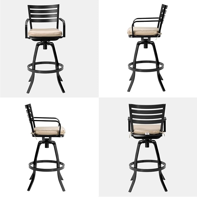 Pellebant 29.5" Outdoor Bar Stools Set of 8, Aluminum Swivel Patio Bar Height Stools with Footrest & Backrest,Rust-Proof Patio Stool Chairs for Deck Lawn Garden,Beige