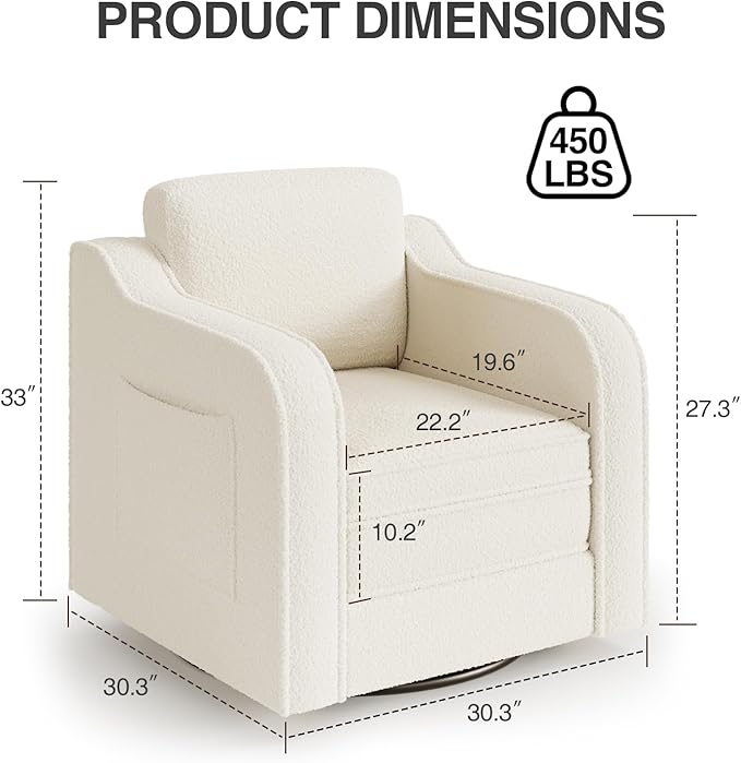 Swivel Accent Chair for Living Room, 30 Inches Barrel Upholstered Armchair, Cozy Modern Arm Chair Single Sofa for Bedroom, Apartment, Reading Room, White