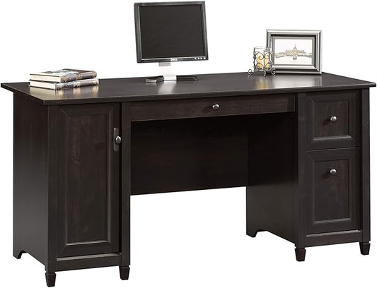 Sauder Edge Water Computer Desk with Storage Drawers, Home Office Desk, in Estate Black