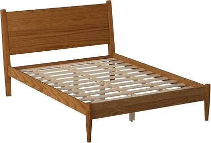 Mid-Century Panel Bed - Queen Size - Castanho Finish
