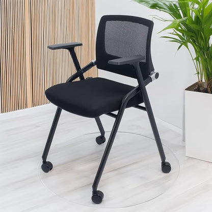 30 Pack Foldable Office Chairs with Wheels, Mesh Back, Arms and Portable - Folding Office Chairs Stackable for Conference Room Chair, Office Guest & Reception & Meeting Chair - (Black) 300 lbs.