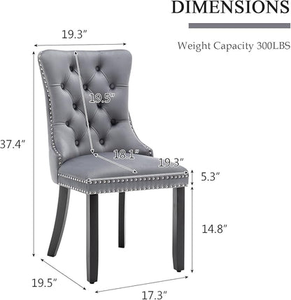 Velvet Dining Chairs Set of 4, Upholstered Dining Room Chairs with Nailhead Ring Pull Trim, Button Tufted Wing Back Chairs for Dining with Solid Wood Legs for Kitchen Dining Room(Grey)
