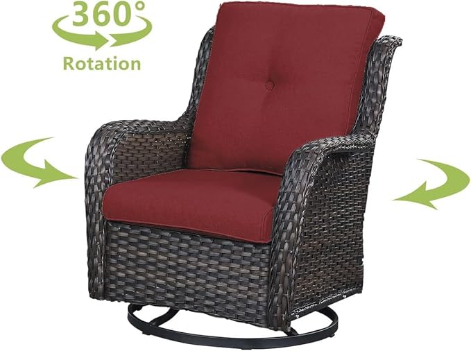 HUMMUH Outdoor Swivel Rocker PE Wicker Patio Chairs Set of 2, Rattan Rocking Chair Furniture Set