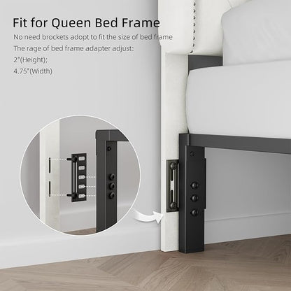Tufted Upholstered Headboard Queen Size, Button Adjustable Height Queen Head Board Only, Sturdy and Durable Solid Wood with Nailhead Trim Headboards, Ideal for Bedroom, Dorm, Guest Room,Beige
