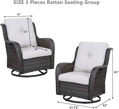 HUMMUH 4 Piece Outdoor Patio Furniture Set Wicker Conversation Bistro Set Swivel Rocker Chairs with 2pcs Ottomans for Backyard, Porch, Balcony