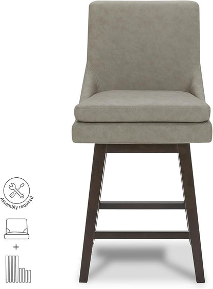 CHITA Counter Height Swivel Bar Stools Set of 4, FSC Certified Upholstered Faux Leather Barstool Chairs with Back, 26.8" H Seat Height, PU Leather in Stone Gray