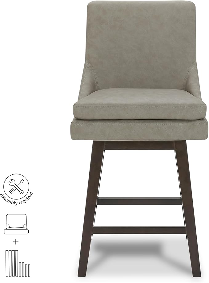 CHITA Counter Height Swivel Bar Stools Set of 3, FSC Certified Upholstered Faux Leather Barstool Chairs with Back, 26.8" H Seat Height, PU Leather in Stone Grey