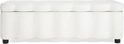 Christopher Knight Home Pean Living Room Ottoman with Storage, Fabric Upholstered Storage Ottoman Bench, Sofa Foot Stool with Wood Frame, Bedroom End of Bed Bench, Chic Scalloped Design, White