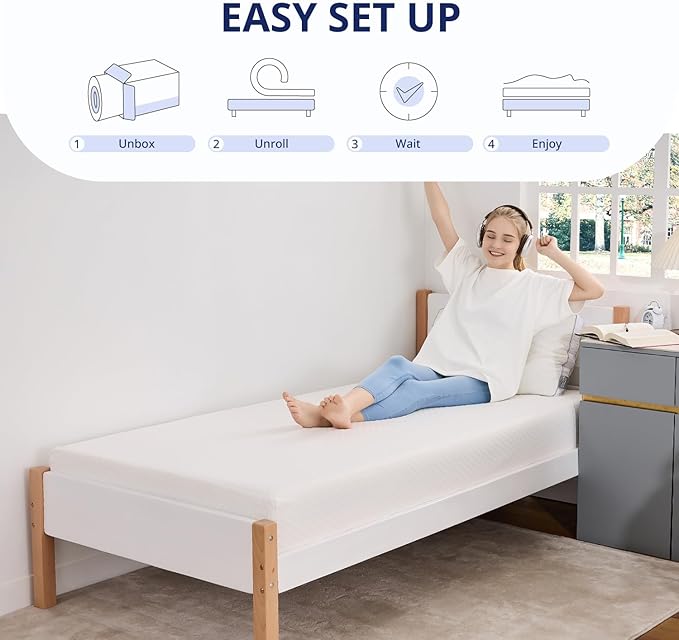 Twin Mattress 8 Inch Green Tea Memory Foam Mattress for Cool Sleep & Pressure Relief, Medium Feel Support, Fiberglass Free, Bed in a Box, Removable Washable Cover, CertiPUR-US Certified