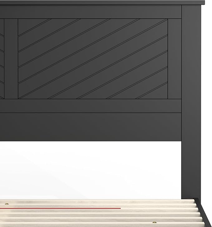 Serene Farmhouse Style Wood Bed in Full Size with Horizontal Scoring Headboard, Coastal Modern Design, Sturdy, Easy Assembly, Ample Underbed Storage, Black