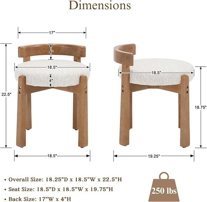 Modern Vanity Chair Upholstered Small Ottoman Footstool, Make Up Stool Chenille Fabric with Backrest Wooden Frame for Living Room Bedrooms, 2PCS, Beige