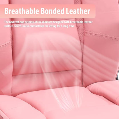 Pink Office Chair, Ergonomic High Back Executive Office Desk Chairs for Women, 90°-120° Rocking Computer Chair with Wheels, Swivel Lumbar Support Home Office Desk Chair