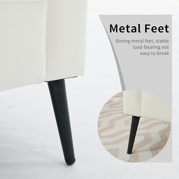 YISHENG Mid-Century Modern Living Room Accent Chairs Set of 2 - Oversized Faux Leather Armchairs with Removable Cushions & Metal Legs, Comfortable Sofas for Office/Lounge/Bedroom/Reception,Cream