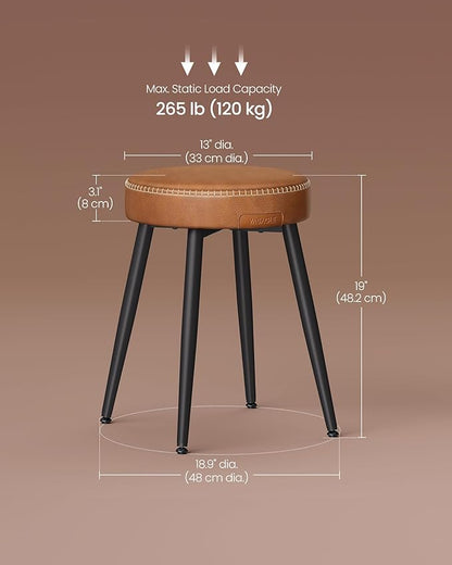 VASAGLE EKHO Collection - Dining Chairs Stools Set of 4, Upholstered Kitchen Chairs, Vanity Stools, Synthetic Leather with Stitching, Mid-Century Modern, 19-Inch Tall, Easy Assembly, Caramel Brown