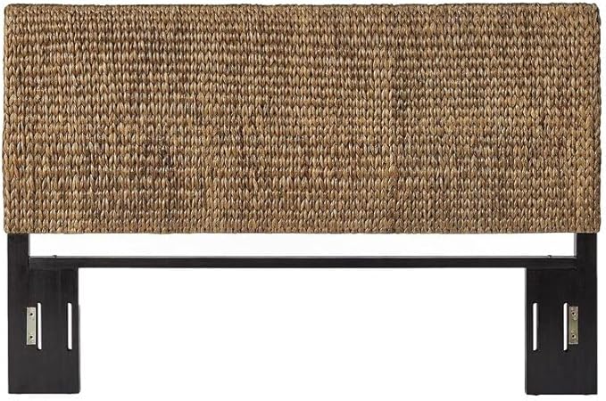 Headboard Coastal Design Handwoven Seagrass Matte Black Feet Rustic Decor King