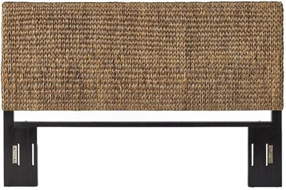 Headboard Coastal Design Handwoven Seagrass Matte Black Feet Rustic Decor King