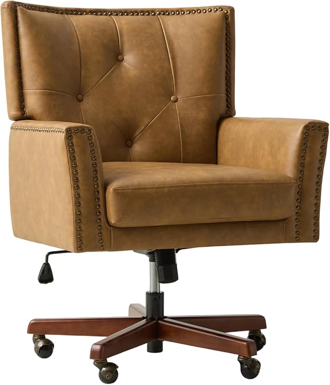 HULALA HOME Modern Home Office Chair with Tilt Lock & Metal Base, Desk Chair with 360° Swivel & Tilt Function, Height Adjustable, Wide Seat Computer Task Chair with Wheels & Padded Cushion, Camel