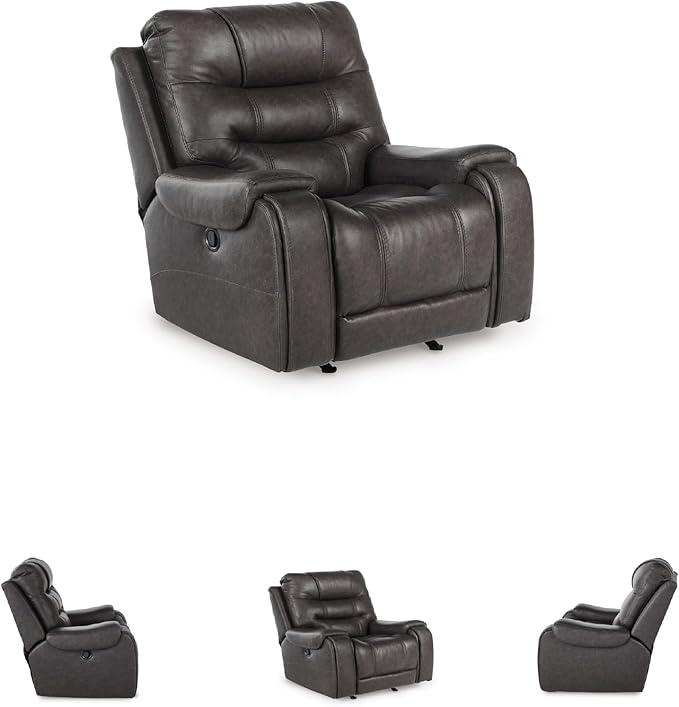 Signature Design by Ashley Trumble Modern Faux Leather Manual Rocker Recliner with Track Arms, Gray