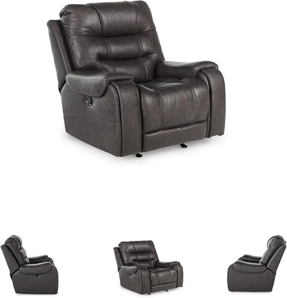 Signature Design by Ashley Trumble Modern Faux Leather Manual Rocker Recliner with Track Arms, Gray