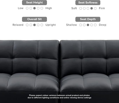 mopio 76.4" Futon Sofa Bed, Couch, Loveseat, Sleeper Sofa, Mid Century Modern Futon Couch, Sofa Cama, Couches for Living Room (Aaron PU, Midnight Black)