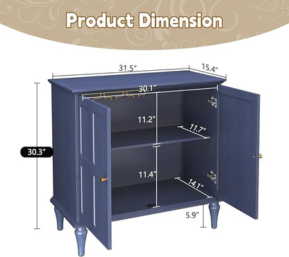ARTPOWER Blue Sideboard Buffet Cabinet with Storage, Mid-Century Modern Storage Cabinet with 2 Doors and Adjustable Shelves, Accent Style Sideboard for Entryway, Dining Room, Living Room