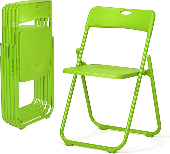 Karl home 6 Pcs Folding Chair, 300LBS Lightweight Foldable Plastic Chair, Reinforced Metal Frame Easy to Fold & Store for Indoor & Outdoor, Wedding, Party, Meeting Room, Patio and Garden, Green
