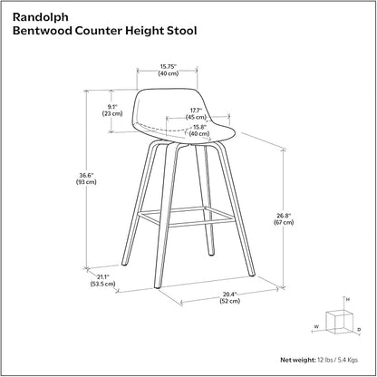 SIMPLIHOME Randolph Counter Stools (Set of 2) - 28 Inch Seat Height Upholstered Bentwood Kitchen Seats in Acid Green Linen Look Fabric, Mid Century Modern Seating with Curved Backrest and Footrest