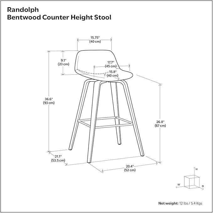 SIMPLIHOME Randolph Counter Stools (Set of 2) - 28 Inch Seat Height Upholstered Bentwood Kitchen Seats in Natural Linen Look Fabric, Mid Century Modern Seating with Curved Backrest and Chrome Footrest