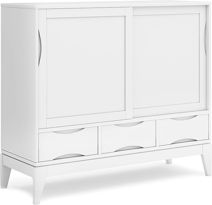 SIMPLIHOME Harper Solid Wood 48 inch Storage Cabinet in Teak Brown (Set of 2) for The Living Room, Entryway and Family Room