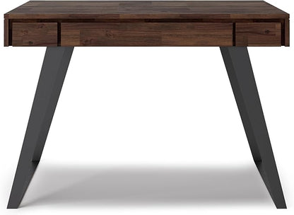 SIMPLIHOME Lowry Small Desk - 44-Inch Wide Solid Acacia Wood and Metal Writing Desk in Distressed Charcoal Brown, Modern Industrial Home Office Table with 2 Drawers and Flip-Down Keyboard Tray