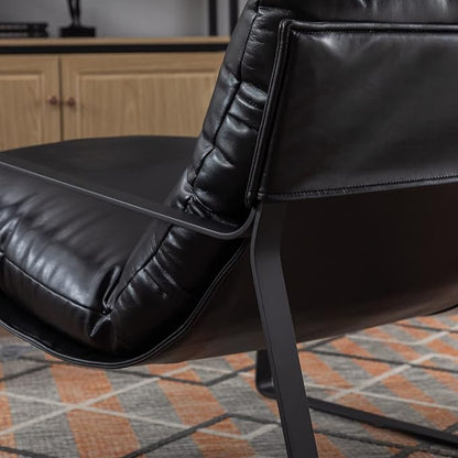 Mid-Century Accent Chair Set of 2, Comfy PU Leather Side Chair with Armrest, Upholstered Leisure Chair with Black Metal Frame for Living Room Bedroom Reception Room, Black
