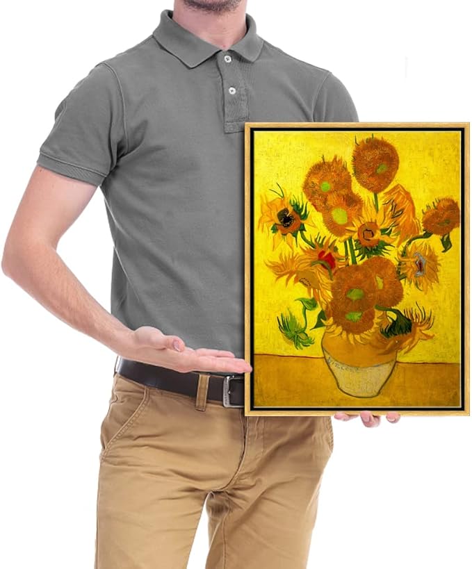 Wieco Art Framed Wall Art of Vase with Fifteen Sunflowers by Vincent Van Gogh Paintings Reproduction Abstract Canvas Prints for Home Living Room Decorations Bronze Gold Frame