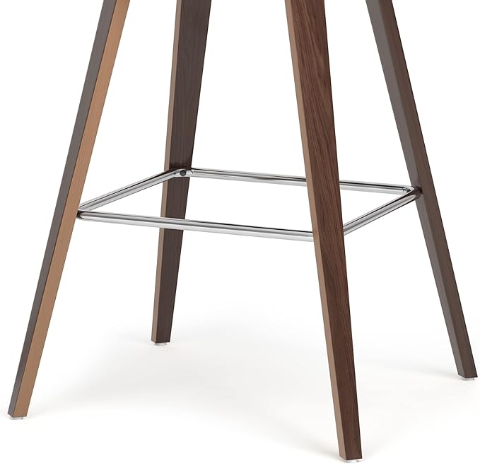 SIMPLIHOME Randolph Counter Stools (Set of 2) - 28 Inch Seat Height Upholstered Bentwood Kitchen Seats in Cream PU Faux Leather, Mid Century Modern Seating with Curved Backrest and Chrome Footrest