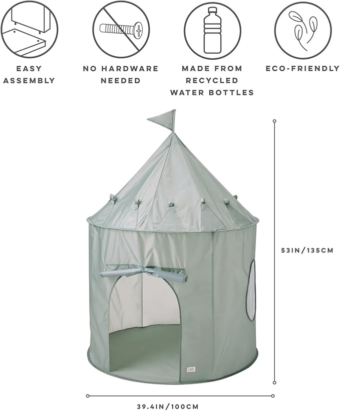 3 Sprouts Kids Play Tent - Sustainable Recycled Fabric – Fun Spacious Childs Playhouse for Indoor Games for Boys & Girls - Durable Fort Pop Up House for Toddlers & Children Age 3-10 - Green
