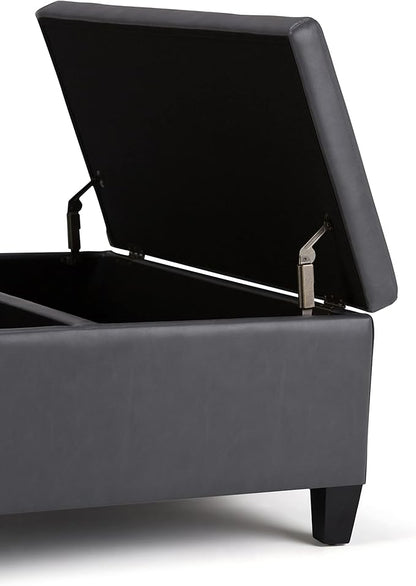 SIMPLIHOME Ellis 36 inch Wide Contemporary Square Coffee Table Storage Ottoman in Stone Grey Vegan Faux Leather, Assembled, For the Living Room and Bedroom