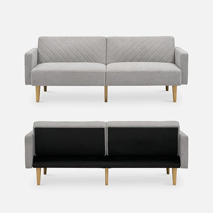 mopio 76.4" Futon Sofa Bed, Couch, Loveseat, Sleeper Sofa, Mid Century Modern Futon Couch, Sofa Cama, Couches for Living Room (Light Gray Fabric)