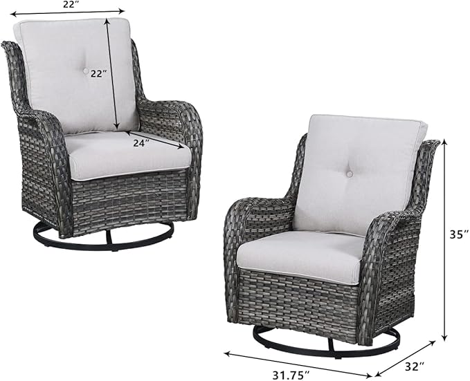 HUMMUH 5 Pieces Outdoor Furniture Patio Furniture Set Wicker Swivel Patio Chairs with 2 Seater Outdoor Sectional Sofa/Patio Loveseat with Ottomans