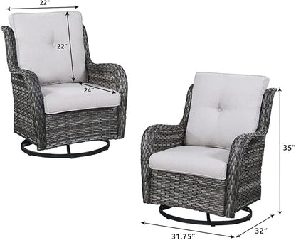 HUMMUH 5 Pieces Outdoor Furniture Patio Furniture Set Wicker Swivel Patio Chairs with 2 Seater Outdoor Sectional Sofa/Patio Loveseat with Ottomans