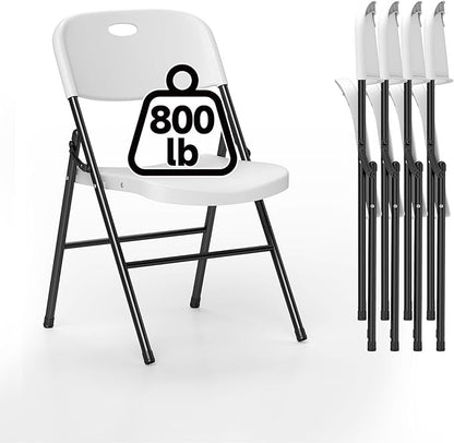 4 Pack Folding Chair, 800 Weight Limit Heavy Duty Plastic Folding Chair Portable Seating for Indoor Outdoor Events, Wedding, Party, Restaurant, Meeting Room White