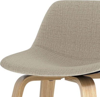SIMPLIHOME Randolph Counter Stools (Set of 2) - 28 Inch Seat Height Upholstered Bentwood Kitchen Seats in Natural Polyester Linen Fabric, Mid Century Modern Seating with Curved Backrest and Footrest