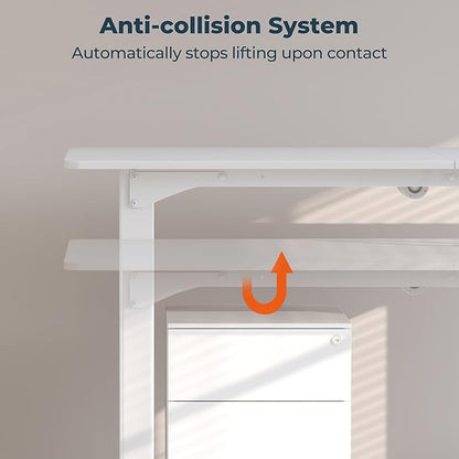 4 Legs Standing Desk, Large 55x28 Inches Electric Adjustable Height Desks with Splice Board, Stand Up Desks Home Office Computer Workstation, White