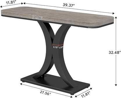 LITTLE TREE Industrial Entryway Console Table, Compact Foyer Hallway Accent Table for Small Space