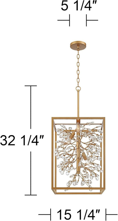 Possini Euro Design Carrine Light Brass Gold Pendant Chandelier Lighting 15 1/4" Wide Modern Clear Crystal Accents 4-Light Fixture for Dining Room House Home Foyer Kitchen Entryway Bedroom Living