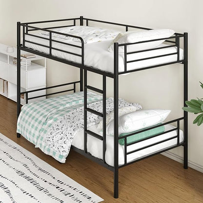 Bunk Beds,Bunk Bed Twin Over Twin for Kids Teens Adults with Ladders and Guardrail,Sturdy Literas Heavy Duty Metal Slats,400 lbs Capacity,No Spring Box Required,Black