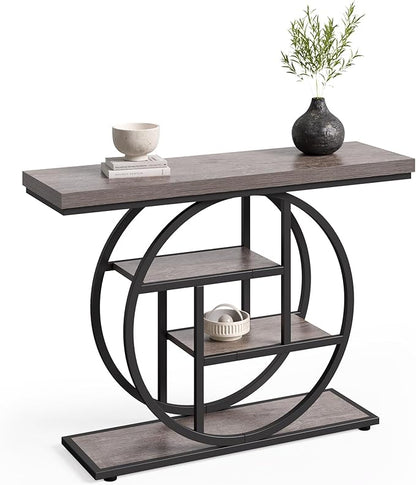 Little Tree Console Table, 4-Tier Entryway Table Behind Couch Table, 41.3-Inch Farmhouse Sofa Table for Living Room, Foyer Hallway Table for Entrance, Grey and Black